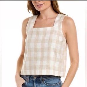 Madewell Beige and White Gingham Square Neck Tank